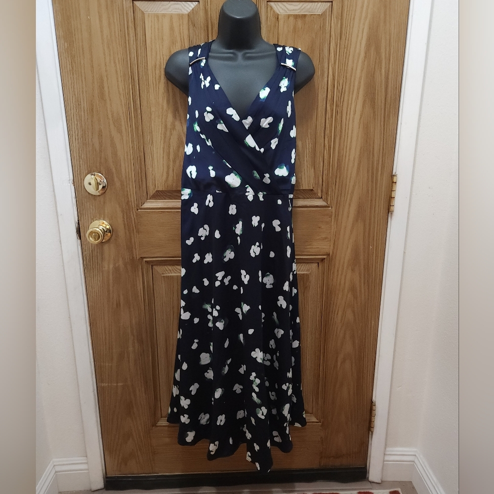 DKNY Navy Asymmetrical Floral Dress